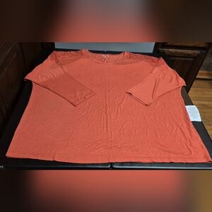 Roaman's Women's Plus Size 2X (26/28) Lace Shoulder Top 3/4 Sleeve Burnt Orange